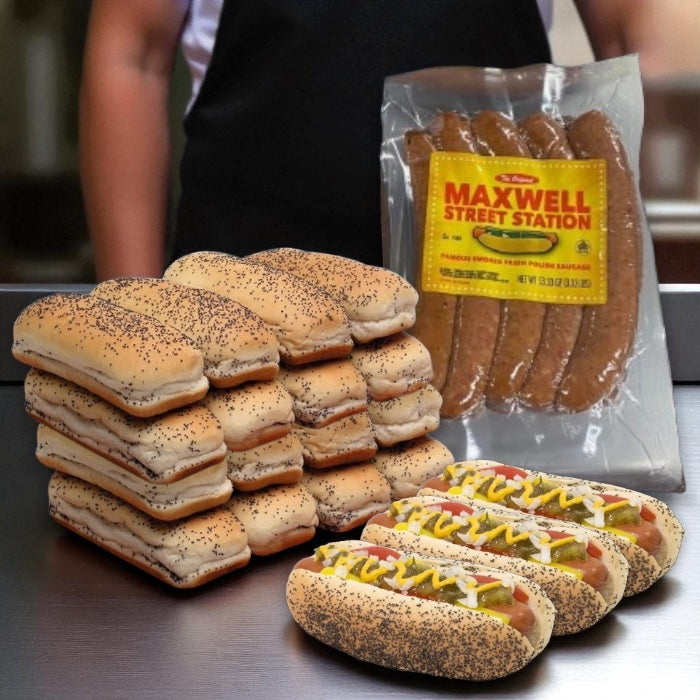 Maxwell Street Station Famous Smoked Fresh Polish Sausage & Vienna Poppy Seed Hot Dog Buns (3 Items Total)