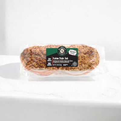 E.A. Sween's Artisan Italian Style Sub, featuring smoked white turkey and Provolone cheese on a speckled roll, comes in a case of 10. It ships frozen with a 30-day shelf life once refrigerated.