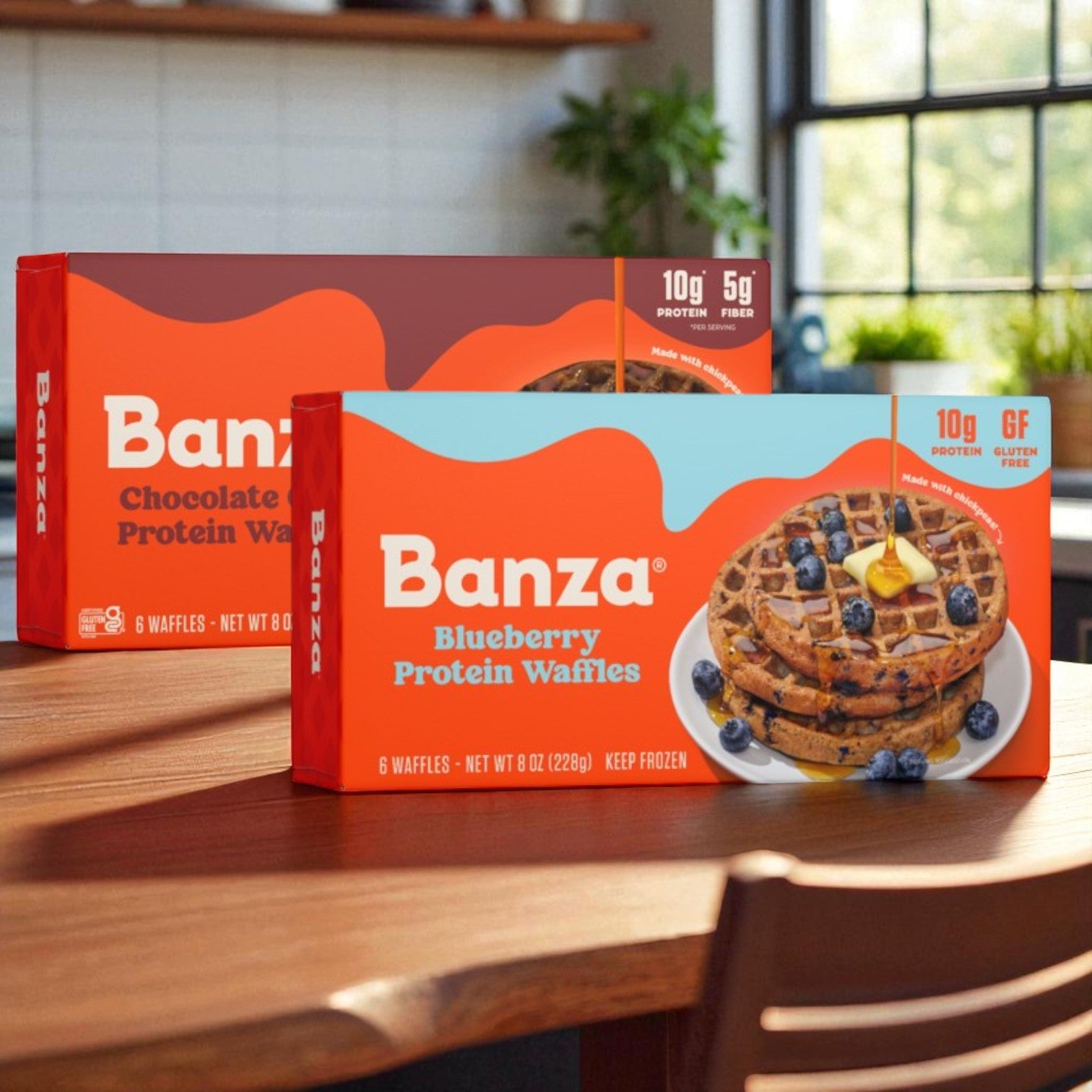 Banza Combo: Blueberry Protein Waffles & Chocolate Chip Protein Waffles – Gluten Free, Lower Carb, High Protein, 6-Pack Each (8 oz. per Pack)