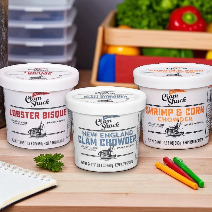 Blount Clam Shack Lobster Bisque Soup 24 oz, Blount Clam Shack Shrimp & Roasted Corn Chowder 24 oz, Blount Clam Shack Gluten-Free New England Clam Chowder 24 oz (Combo 3 Items Total)