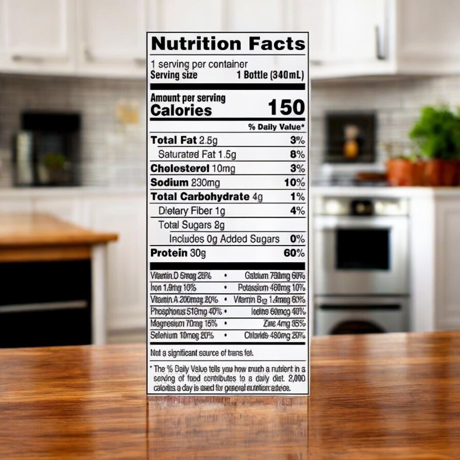FairLife's Fairlife Nutrition Plan Chocolate Bottles offer 150 calories, 2.5g fat, 10mg cholesterol, 230mg sodium, 4g carbs, and a robust 30g ultra-filtered milk protein per bottle. Ideal in any kitchen for fitness goals. Comes in a 12-pack of 11.5 fl oz bottles.