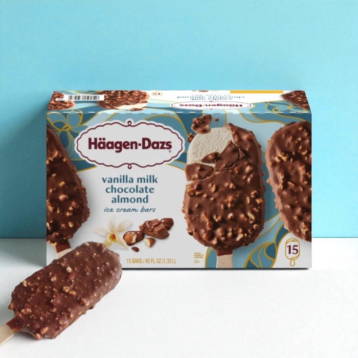 Haagen Dazs Vanilla Milk Chocolate Almond Ice Cream Bars, 3 fl oz, 15-count