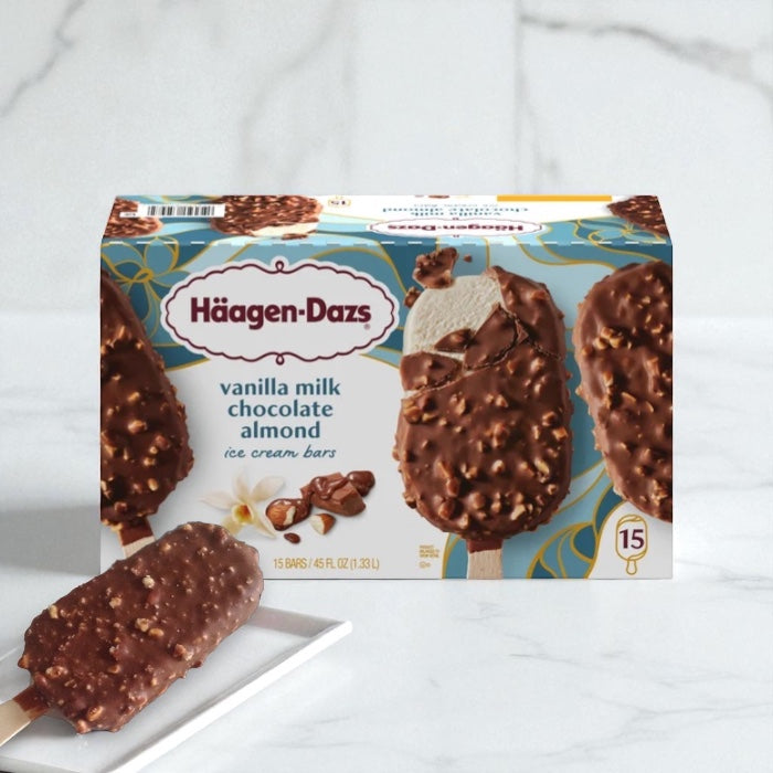 Haagen Dazs Vanilla Milk Chocolate Almond Ice Cream Bars, 3 fl oz, 15-count