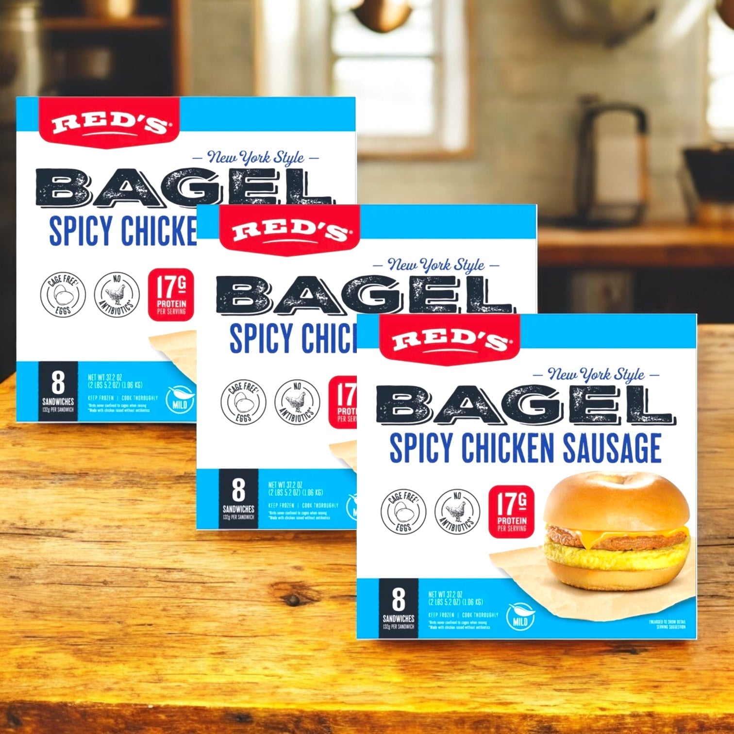 Red's Spicy Chicken Bagel Sandwich, 8 Count , 3 Packs (24 Total)