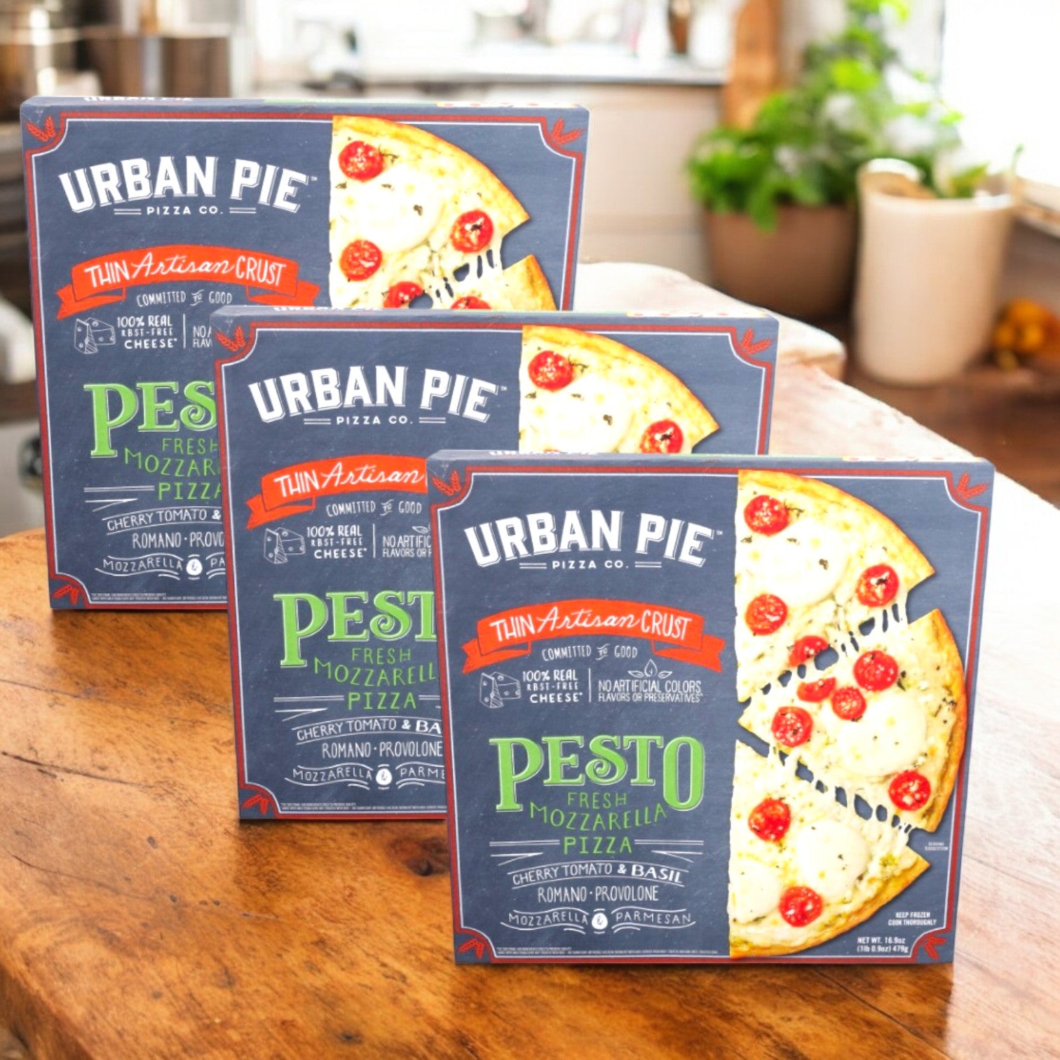 Urban Pie Pizza Co. Pizza, Thin Artisan Crust, Pesto & Fresh Mozzarella, 16.9 oz.- 3 Packs