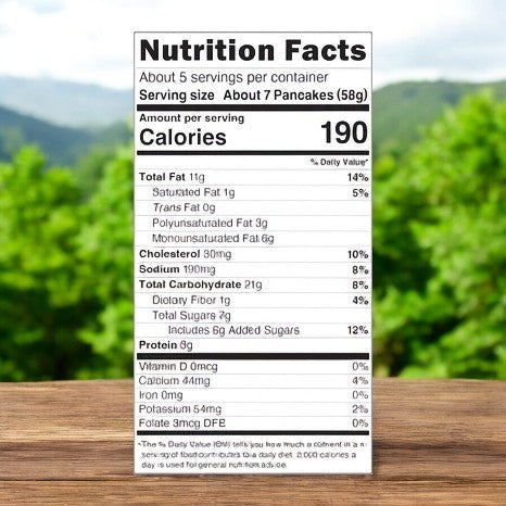 The Belgian Boys Refrigerated Bite-Sized Pancakes-1 Count from Belgium Boys provides 190 calories, 11g of total fat, and 19g of total carbohydrates per 58g serving according to the nutrition facts label.