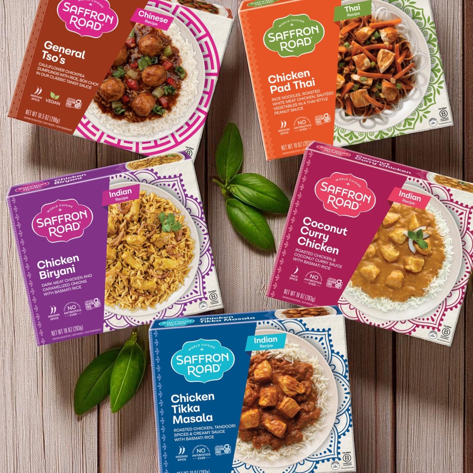 Saffron Road Frozen Dinner 5-Pack Combo – Indian & Asian-Inspired Meals (Gluten-Free)
