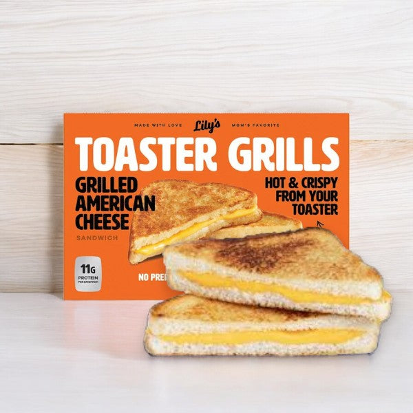 Lily's Toaster Grills Sandwich offers delectable Grilled American Cheese Sandwiches in a 2-pack, 6.8 oz box, perfect for a quick and convenient meal.