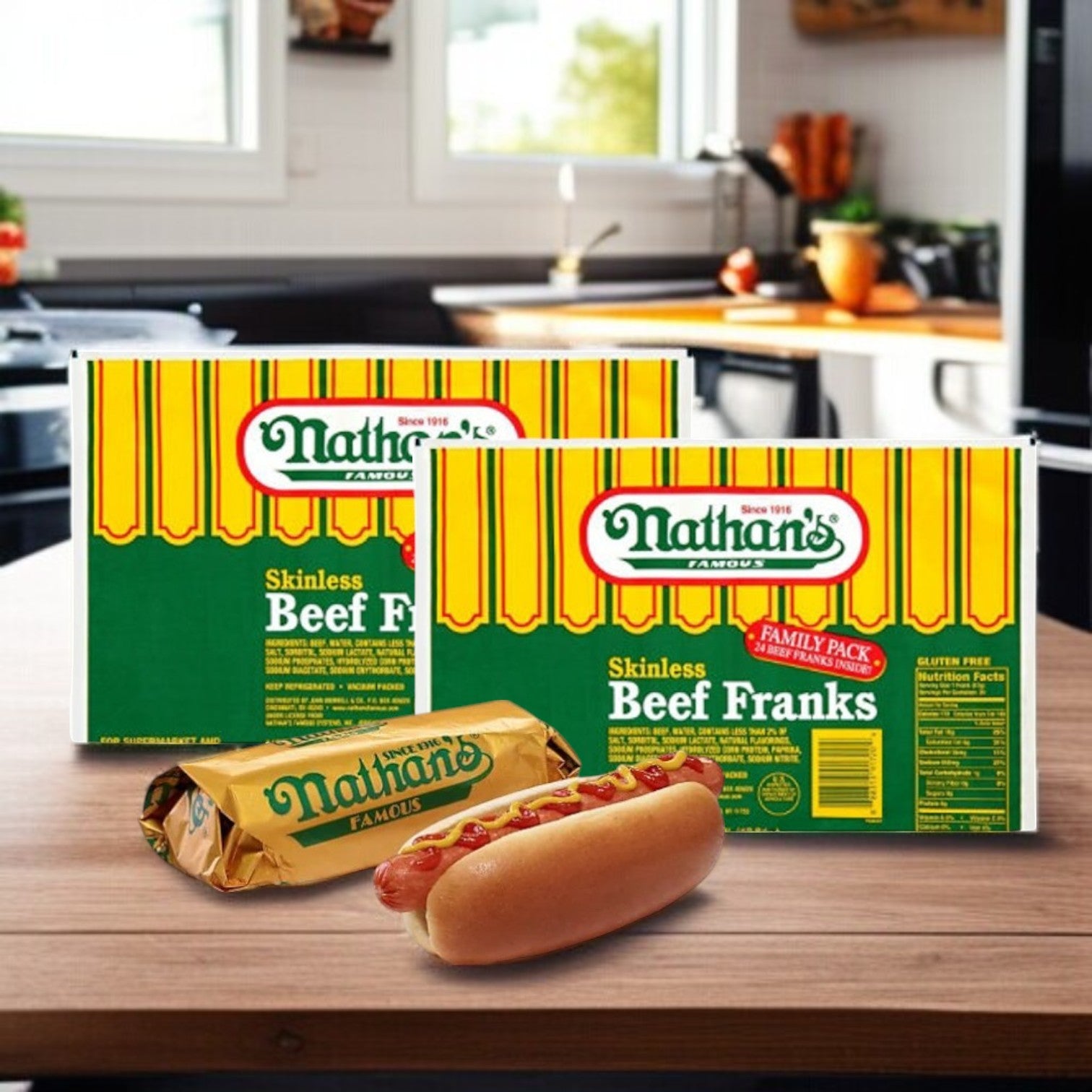 Nathan's Famous All-Beef Frankfurters – 7-Inch Hot Dogs, 70-Pack