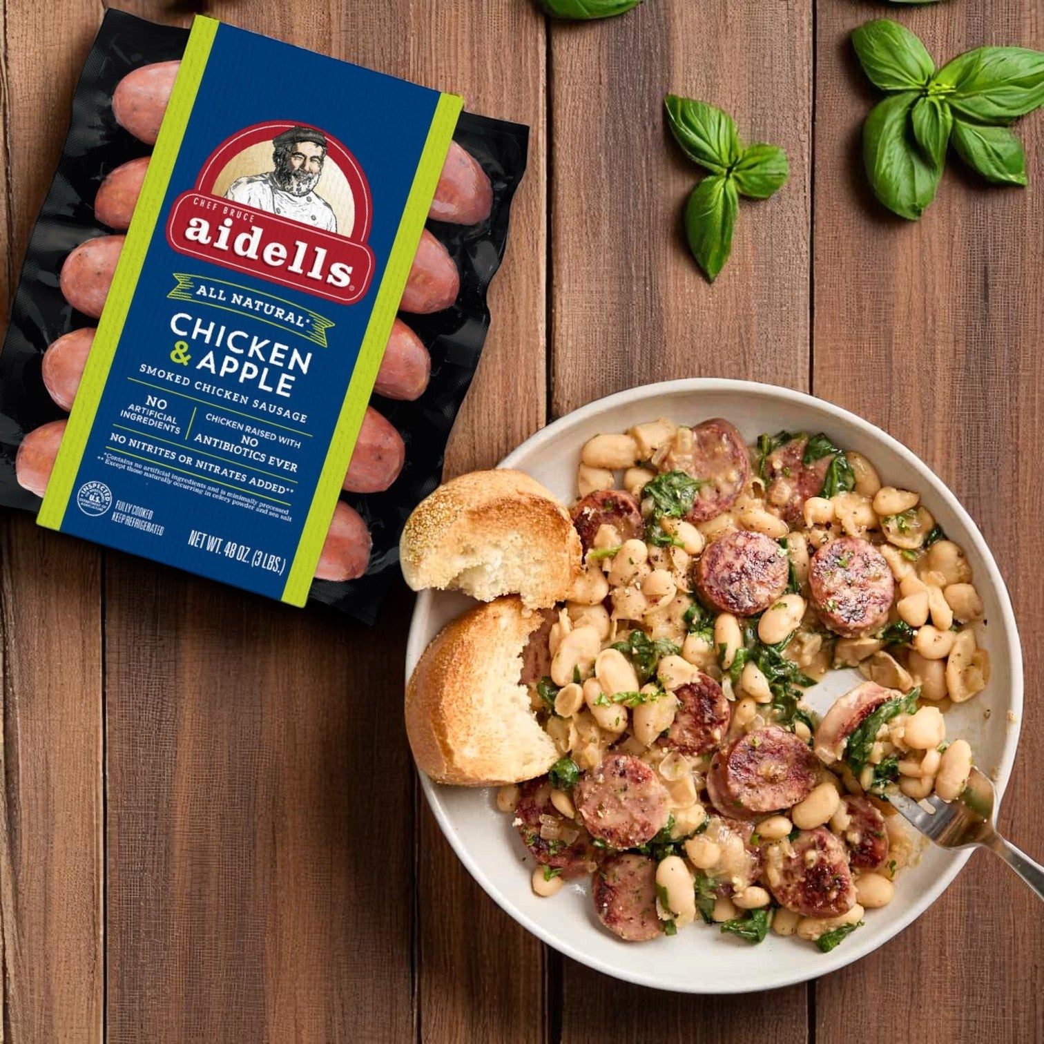 Aidells Chicken & Apple Smoked Chicken Sausage – 3 Pack (48 oz Each, 9 lbs Total)