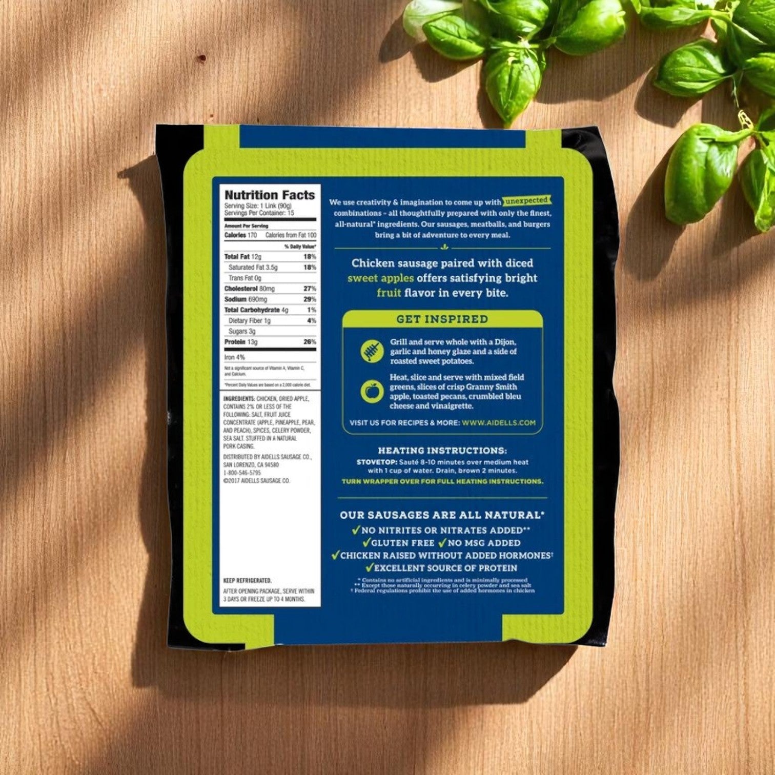 Aidells Chicken & Apple Smoked Chicken Sausage – 3 lb Family Pack (15 Links)