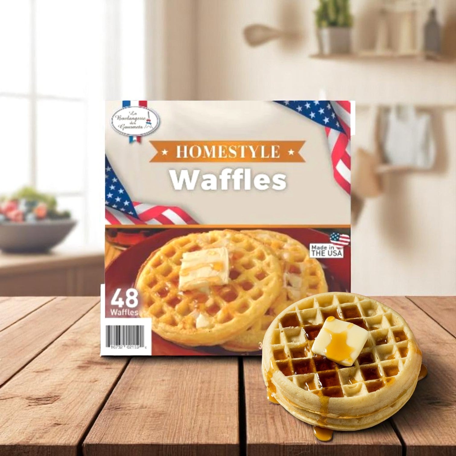La Boulangerie Frozen Homestyle Waffles- 48 Waffles-3.70 Pounds