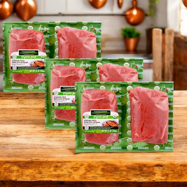 Thomas Farms Organic Top Sirloin Steak, Grass Fed- 3 Count