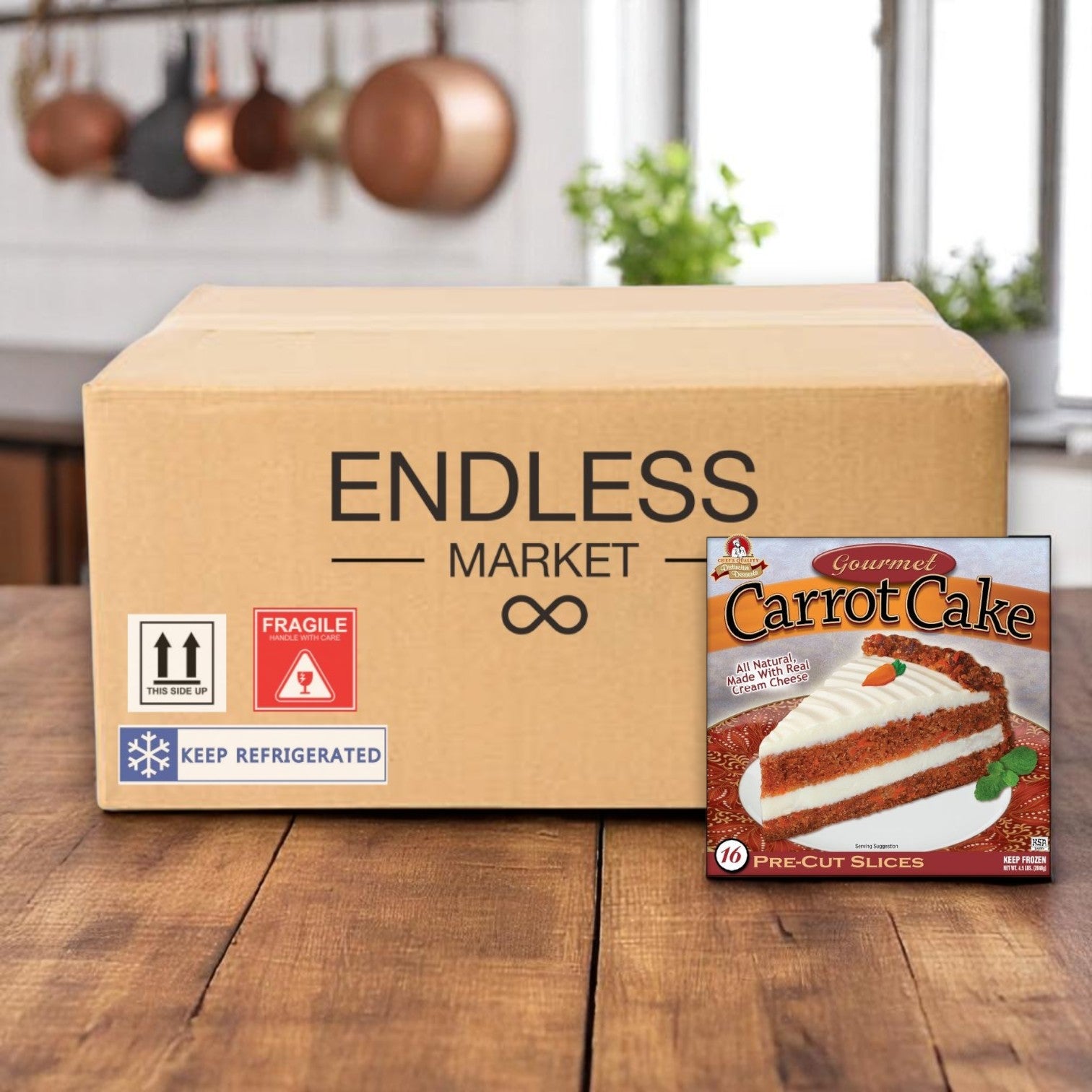 Frozen Chef's Quality - Carrot Cake with Cream Cheese Icing – 4 Packs of 16-Slice Cakes