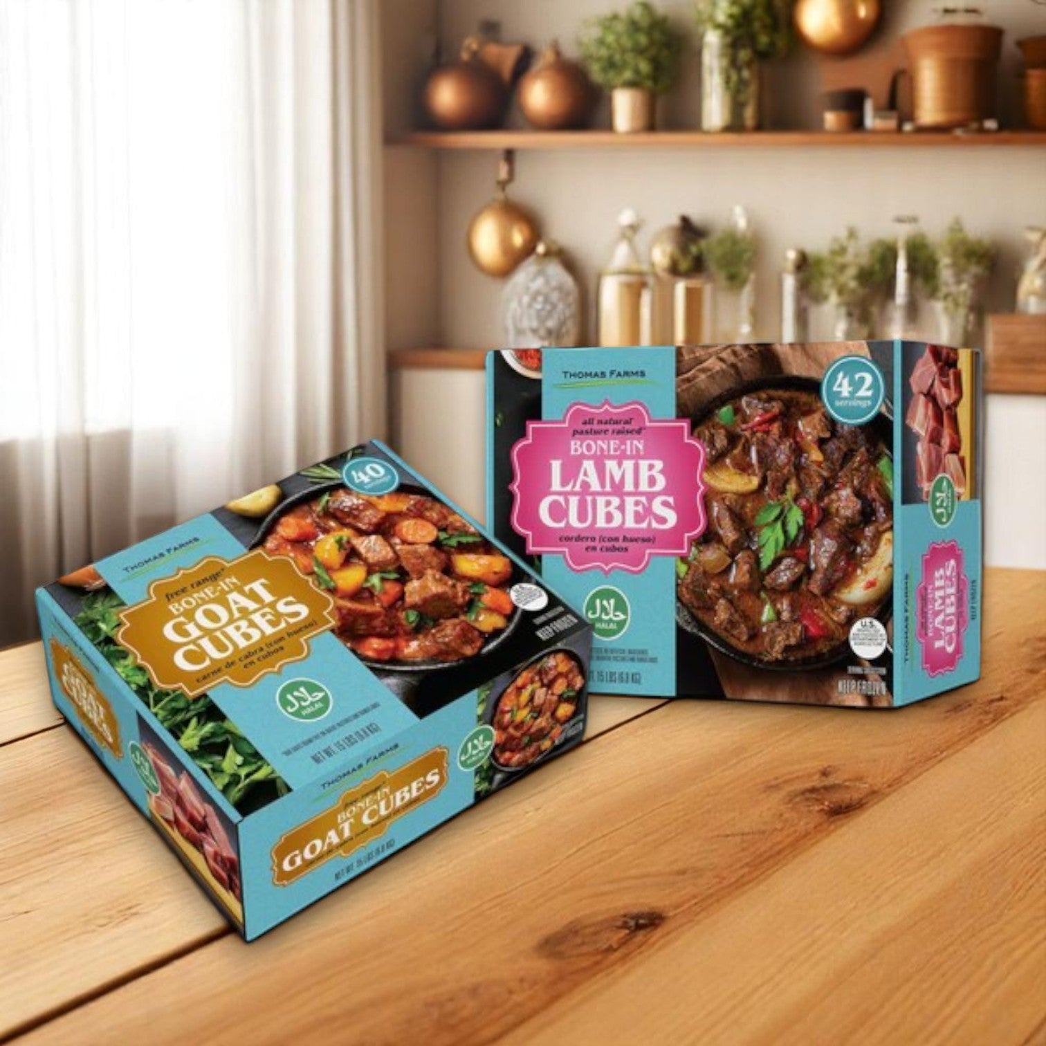 Thomas Farms 2-Pack Halal Meat Bundle – 15 Pounds Goat + 15 Pounds Lamb (Bone-In)