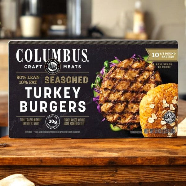 Columbus Seasoned Turkey Burgers, 5.33oz, 10-count- 1 Case