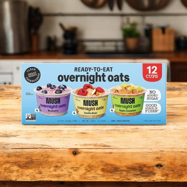 Mush Overnight Oats Variety Pack, 5 oz, 12-count- 1 Case