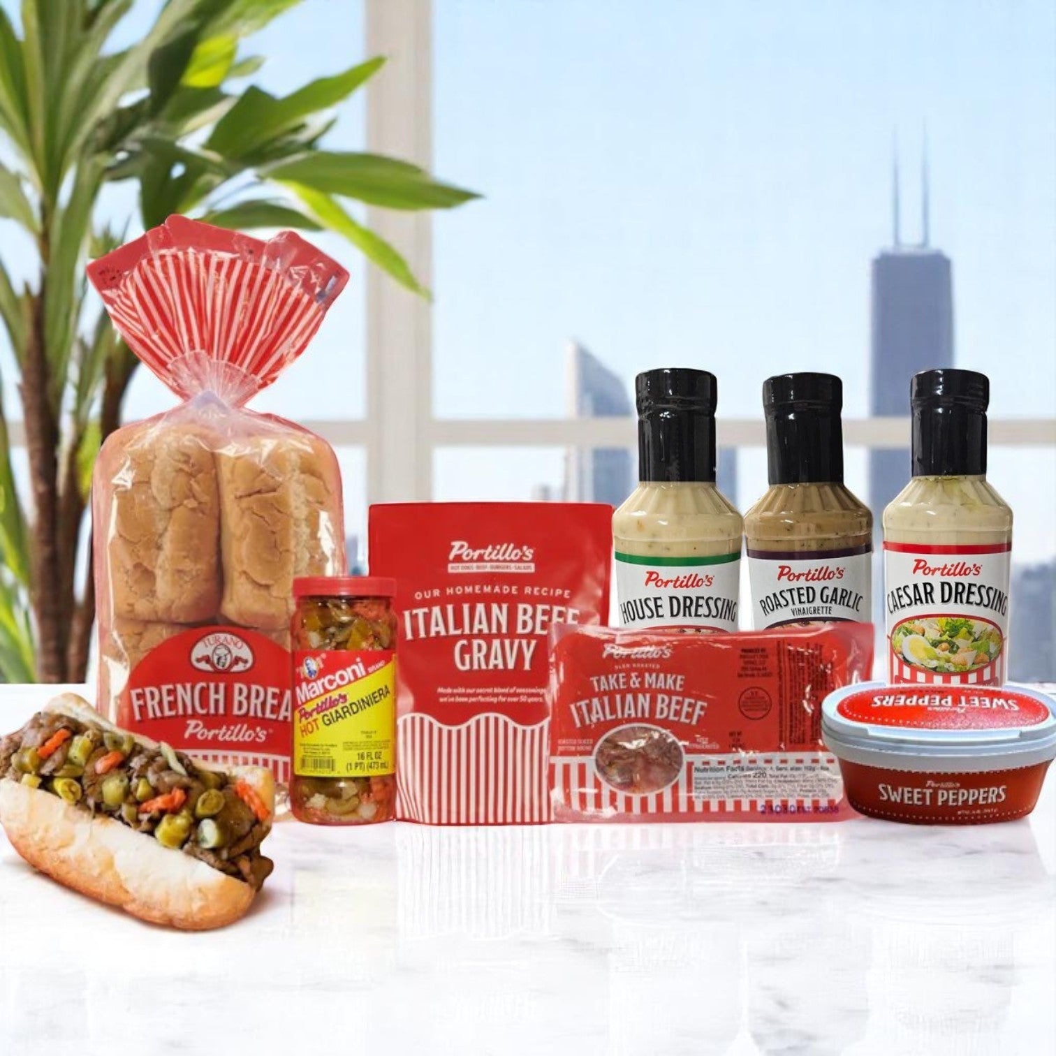 Portillo’s Italian Beef Bundle with Condiments and 3 Dressings!