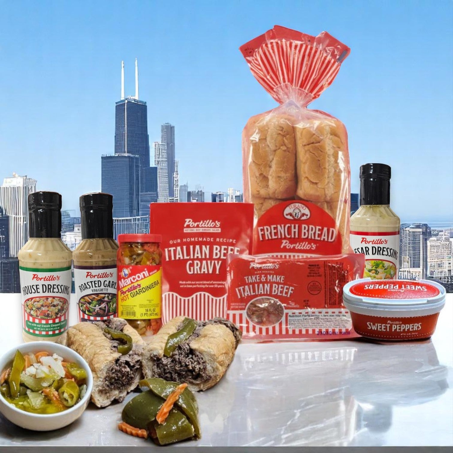 Portillo’s Italian Beef Bundle with Condiments and 3 Dressings!