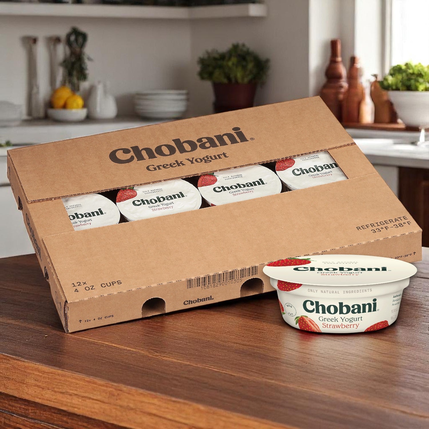 Chobani Greek Yogurt – Strawberry 12 Cups (4 oz Each)