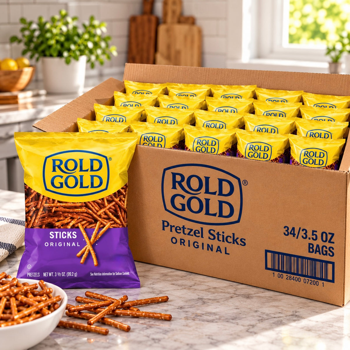 Rold Gold Pretzel Sticks – Original, 34 × 3.5 oz Bags (1 CASE)