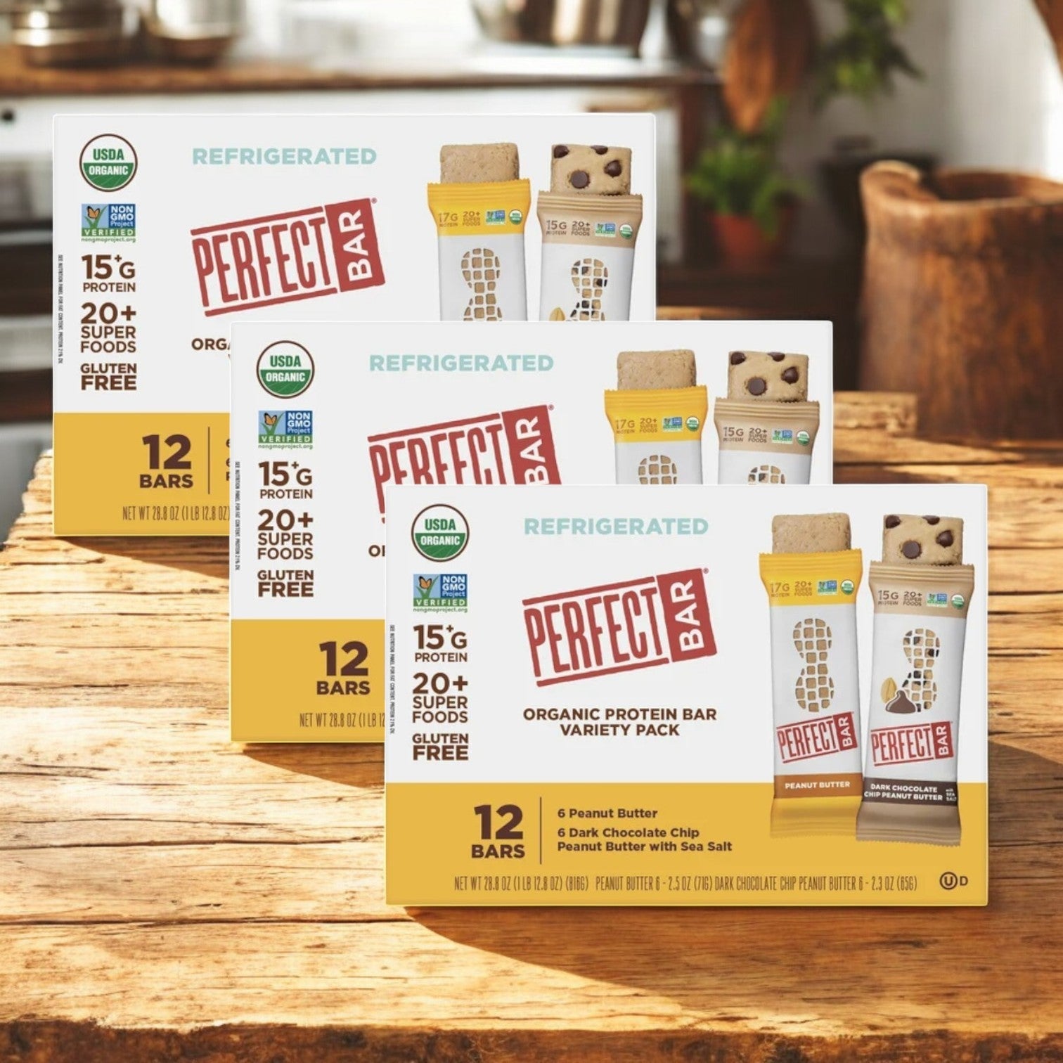 Perfect Bar Refrigerated Organic Protein Bar, Variety, 3 Packs (36 Total Bars)