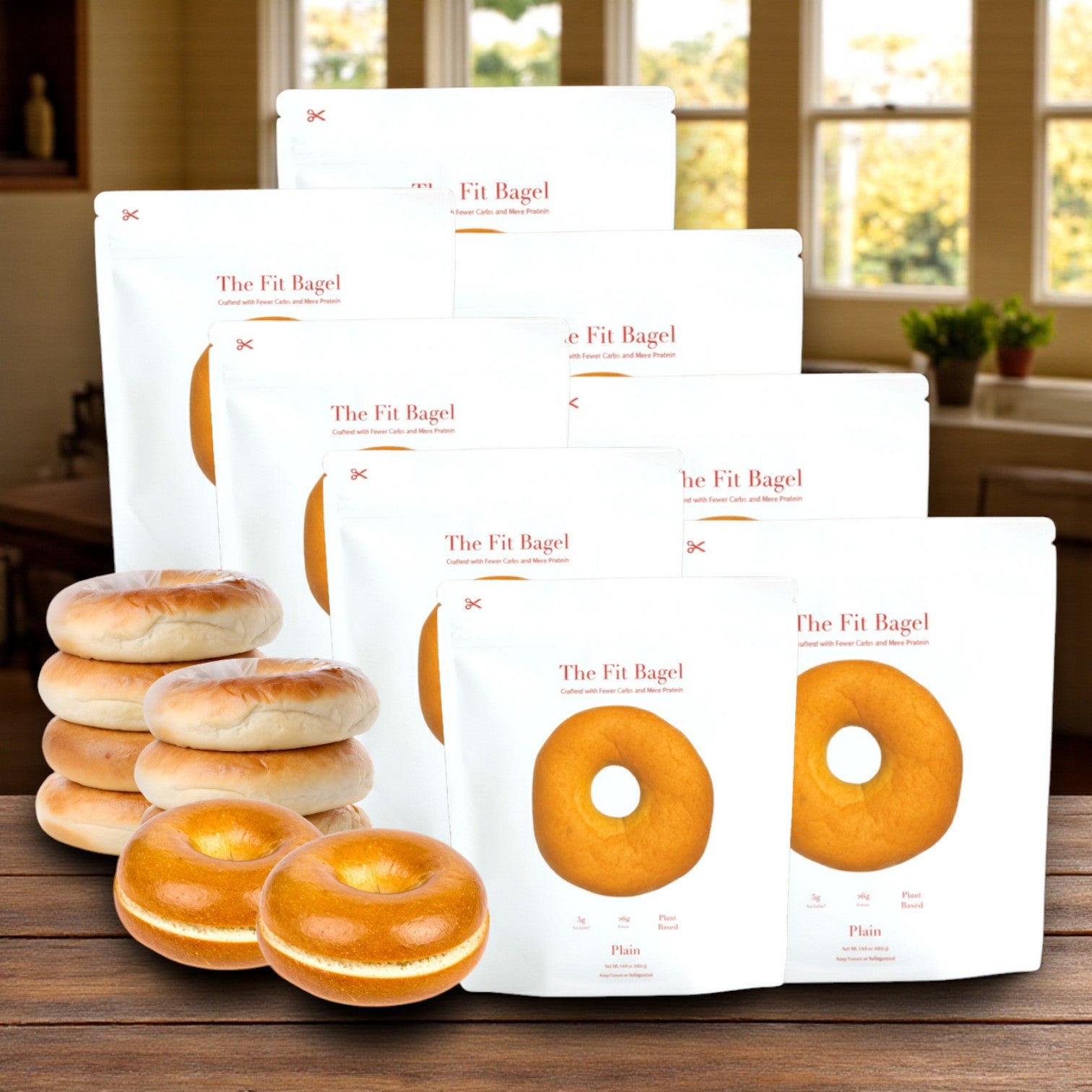 The Fit Bagel, 8 Plain Fit Bagels Packs, 8 Bags-32 Total Bagels!
