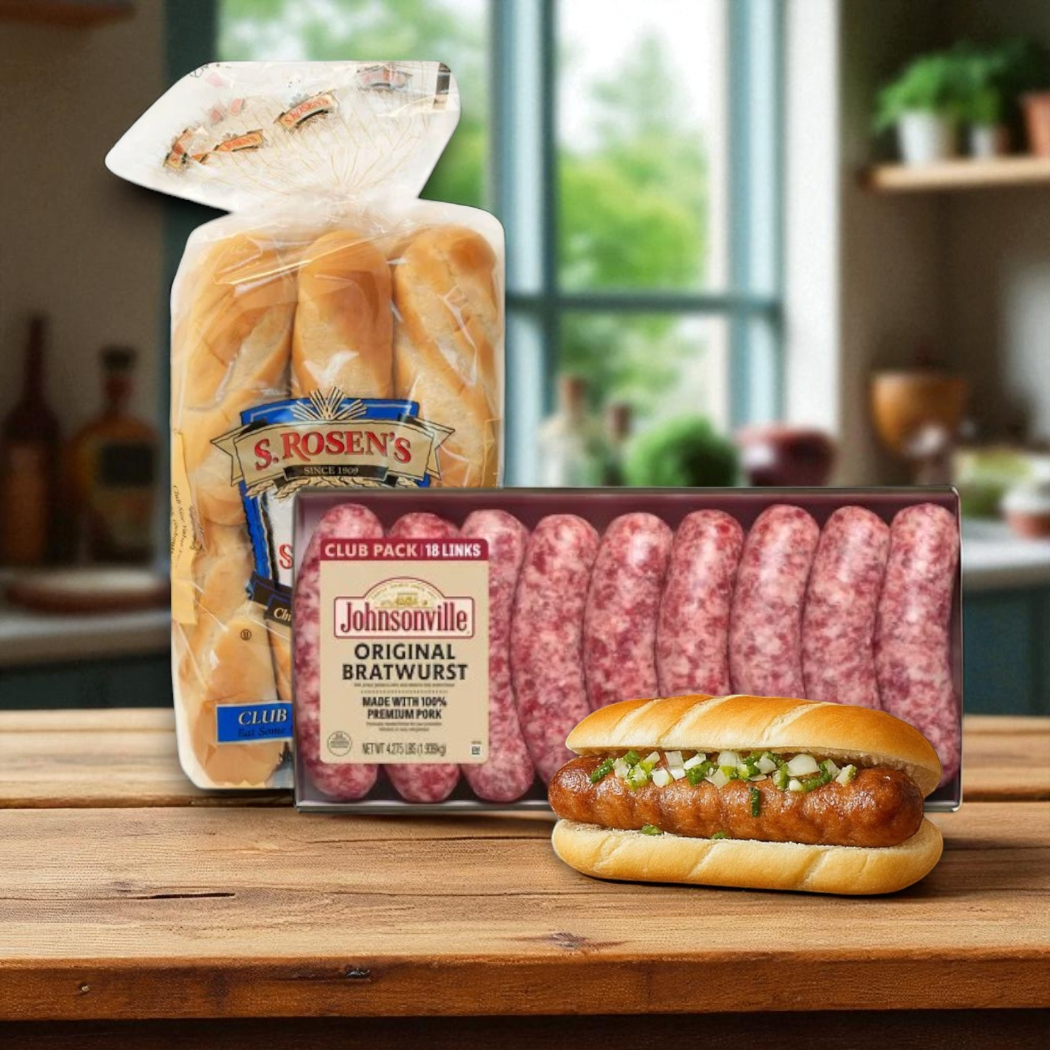 Johnsonville Original Pork Bratwurst (18 Links) & S. Rosen’s Jumbo Brat & Sausage Rolls (12 Count) Combo Pack