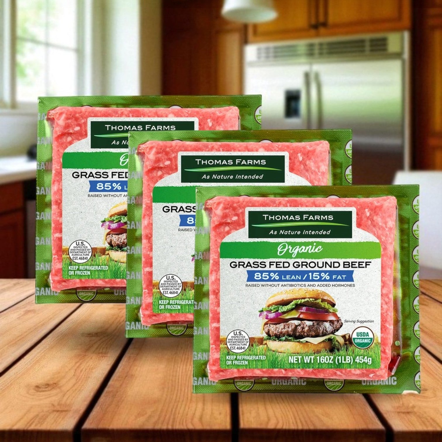 Thomas Farms Organic Grass Fed Ground Beef, 85% Lean 15% Fat- 3 Ibs