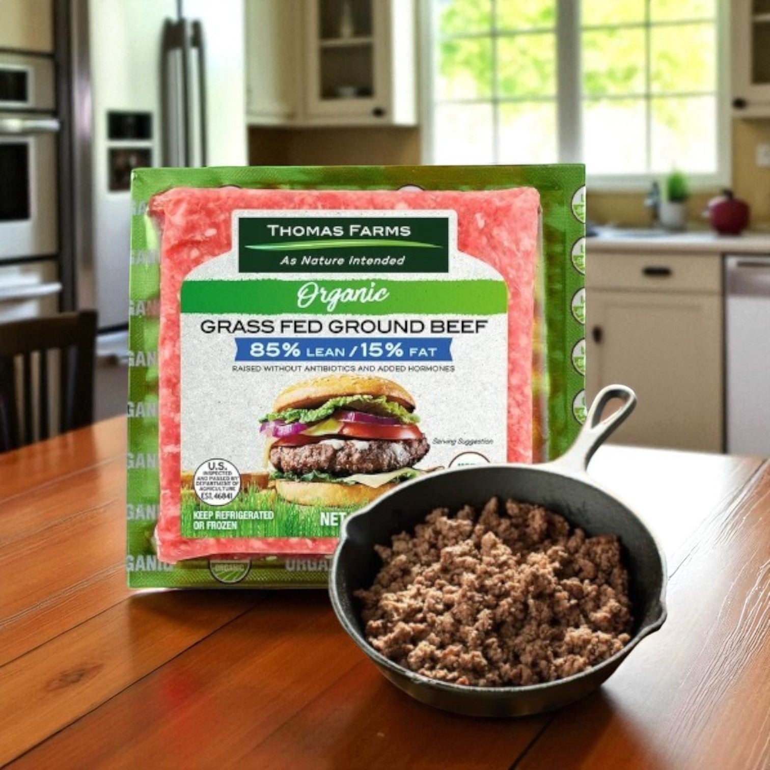 Thomas Farms Organic Grass Fed Ground Beef, 85% Lean 15% Fat- 3 Ibs
