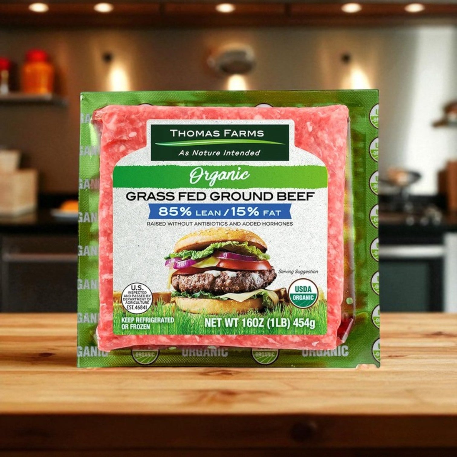 Thomas Farms Organic Grass Fed Ground Beef, 85% Lean 15% Fat- 3 Ibs