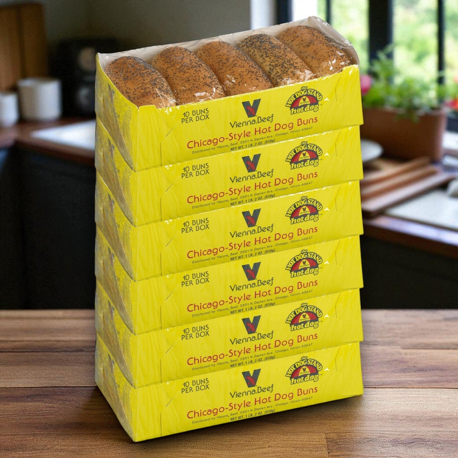 Vienna Beef Hot Dog Party Pack – 60 Count Hot Dogs & 6 Packs of Poppy Seed Buns