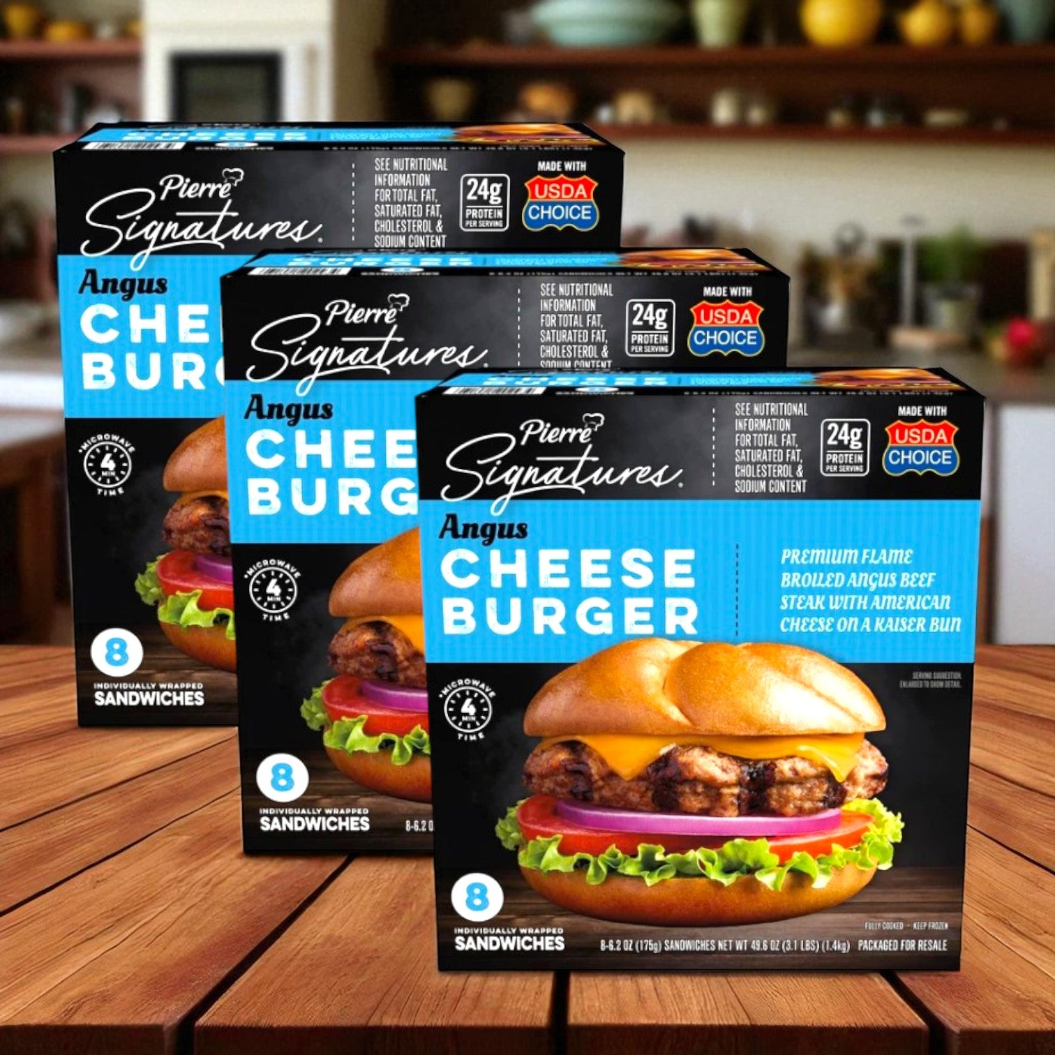 Pierre Signature Angus Cheeseburger 8 Count, 3 Pack