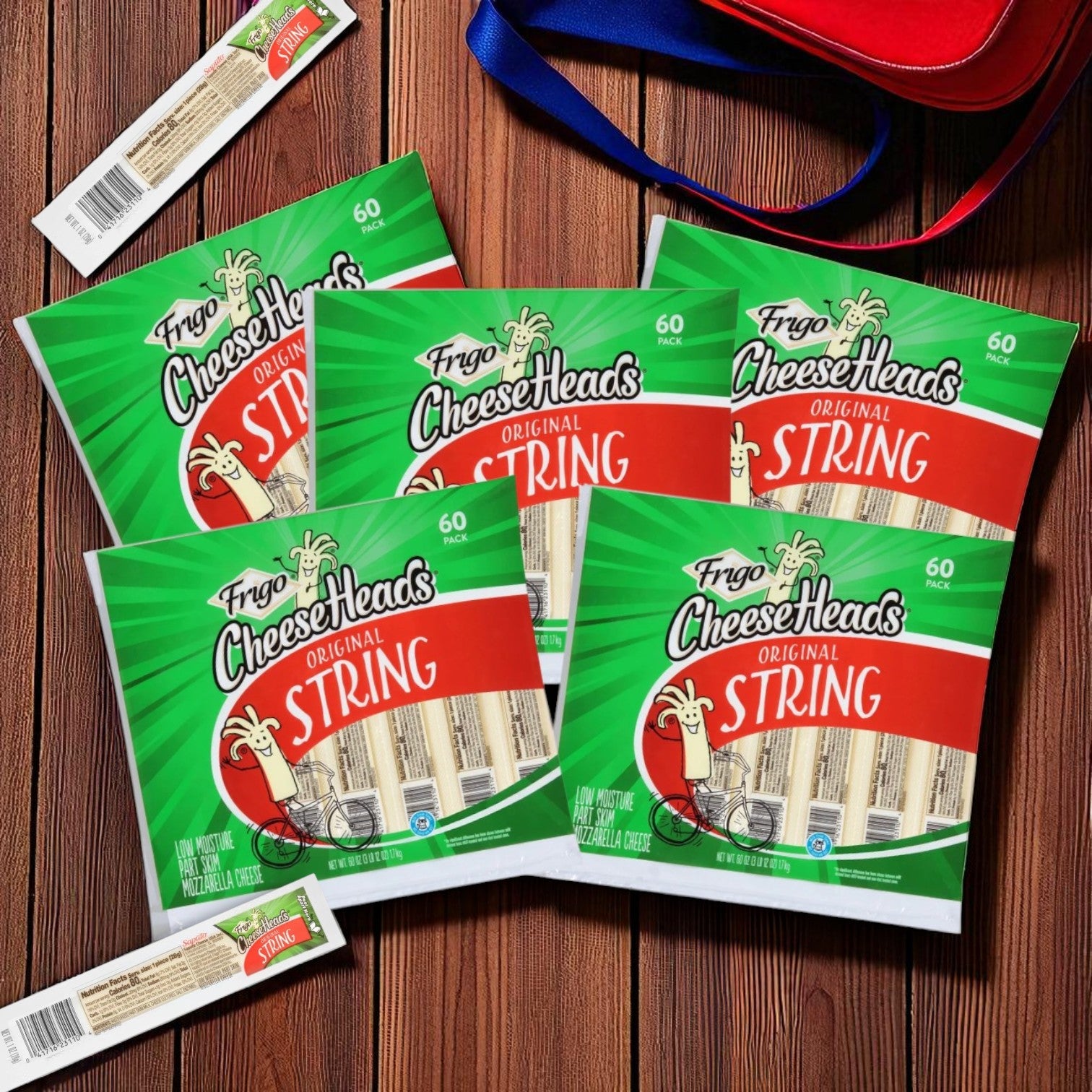 Frigo® Cheese Heads® Original Mozzarella String Cheese Snacks -1 oz. - 5 bags-(300 Count)