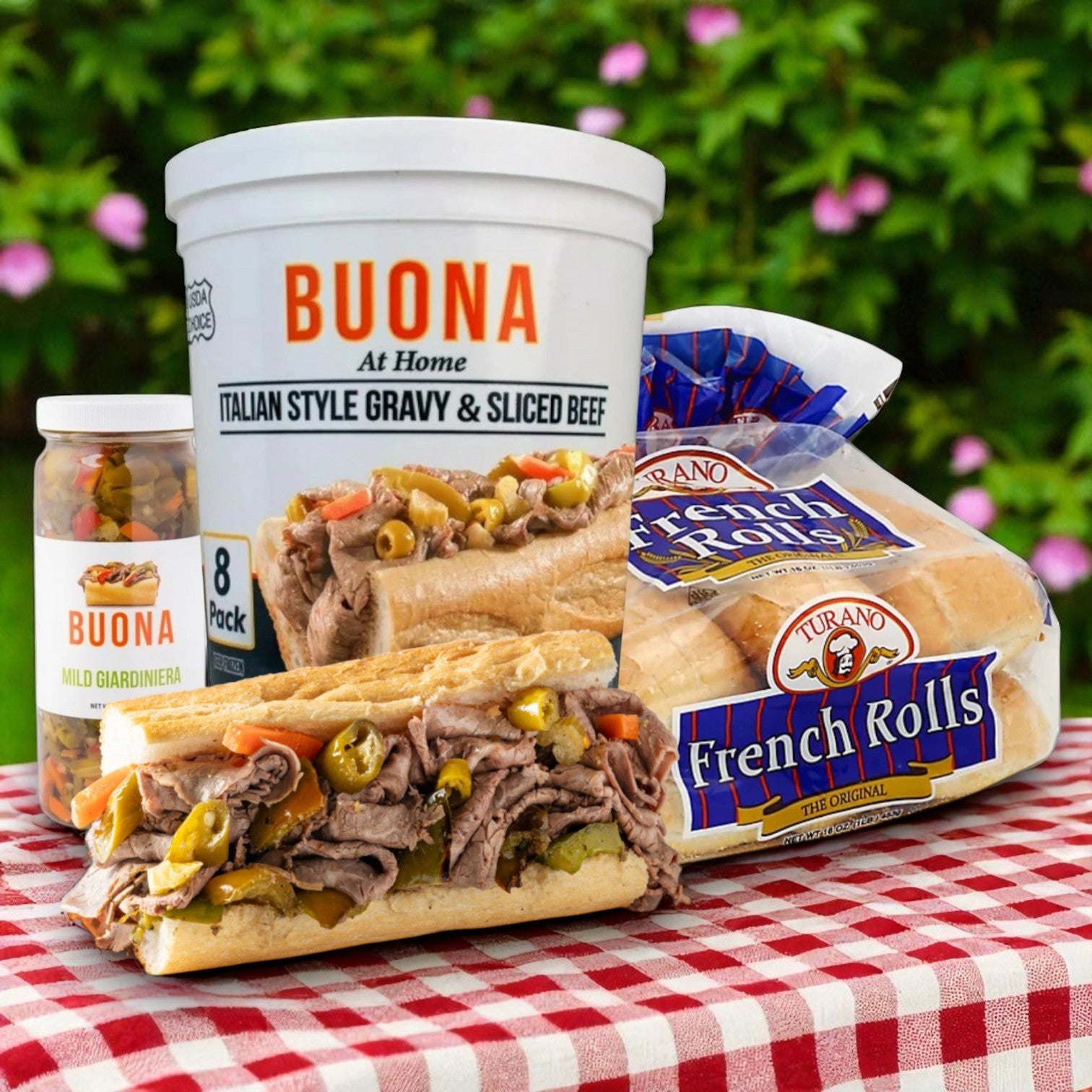 Buona Beef 8 Pack Kit! Comes With Rolls And Giardinera!