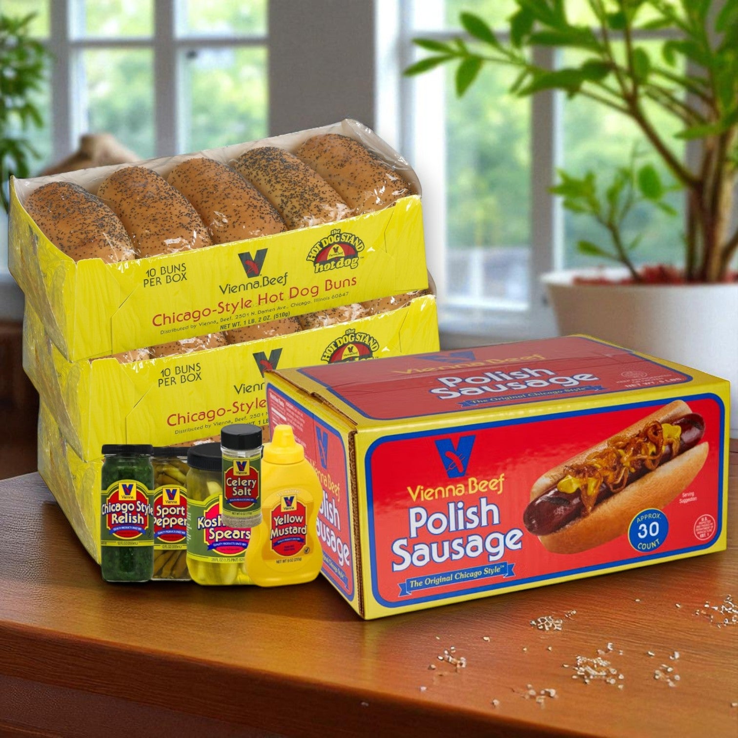 Chicago Vienna Polish Sausage Kit! 30 Polish Sausages with Condiments and Buns!