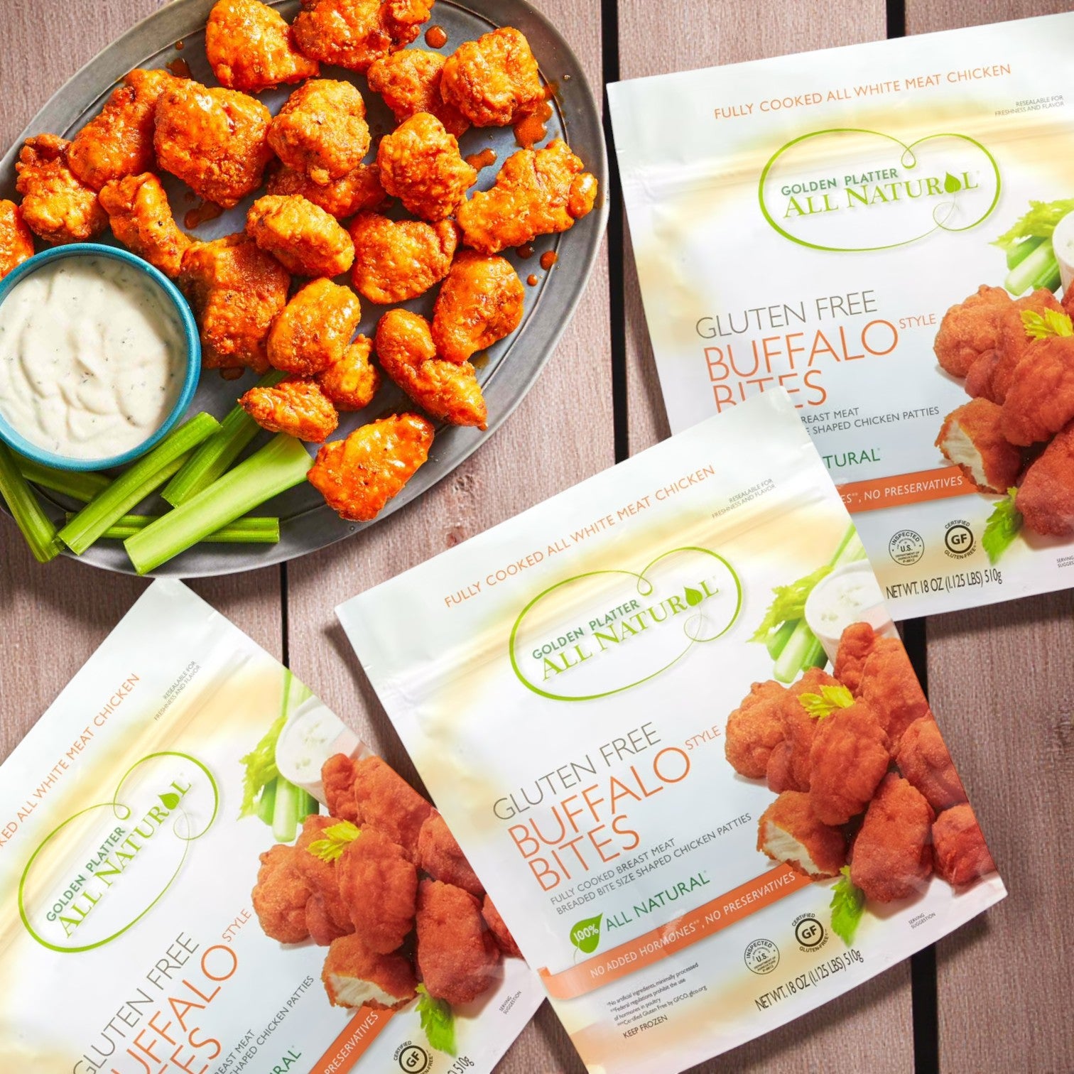 Golden Platter All Natural Gluten Free Buffalo Style Bites-24 Count- 3 Packs