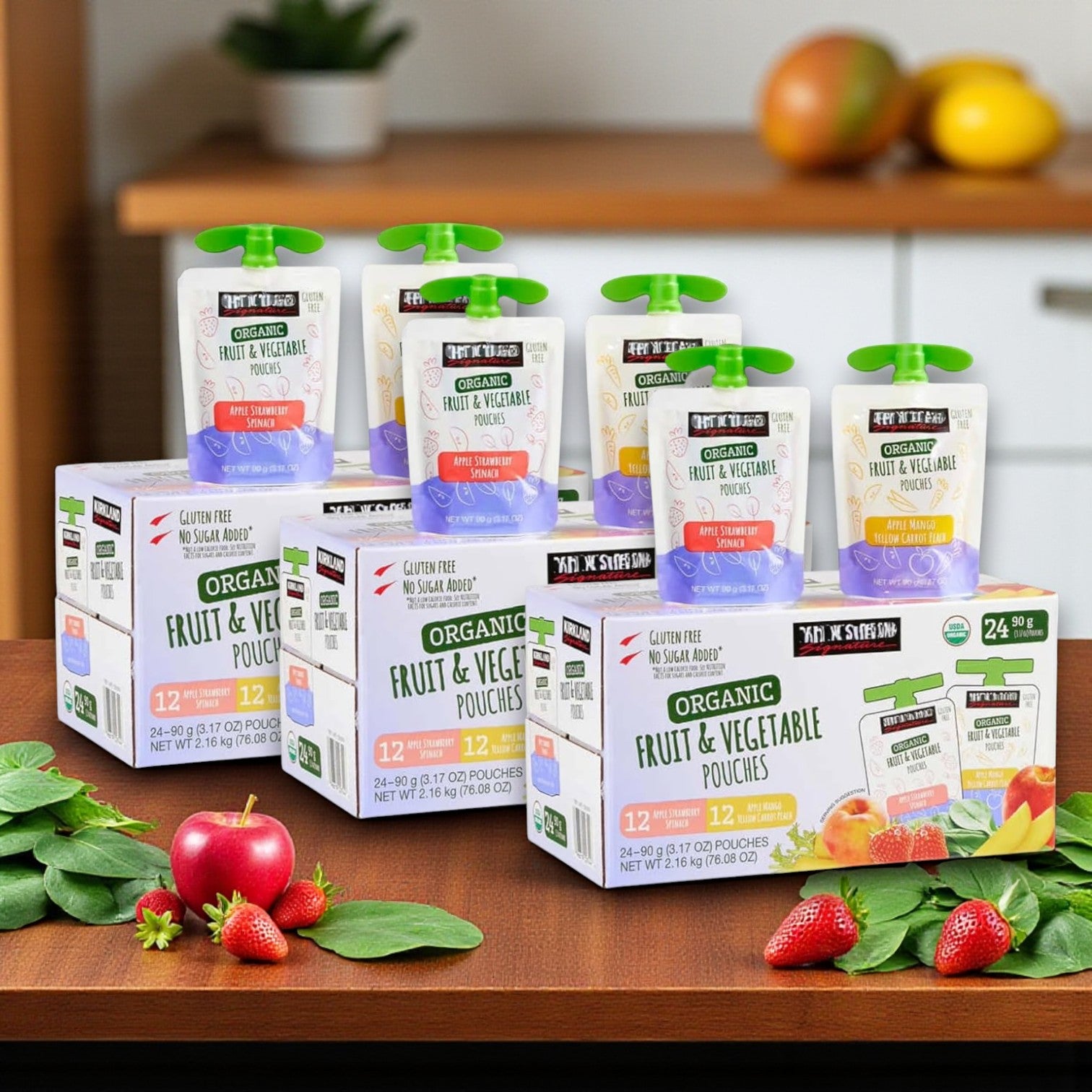 Kirkland Signature Organic Fruit and Vegetable Pouches Variety Pack, 3.17 oz, 24-Count - 3 Packs