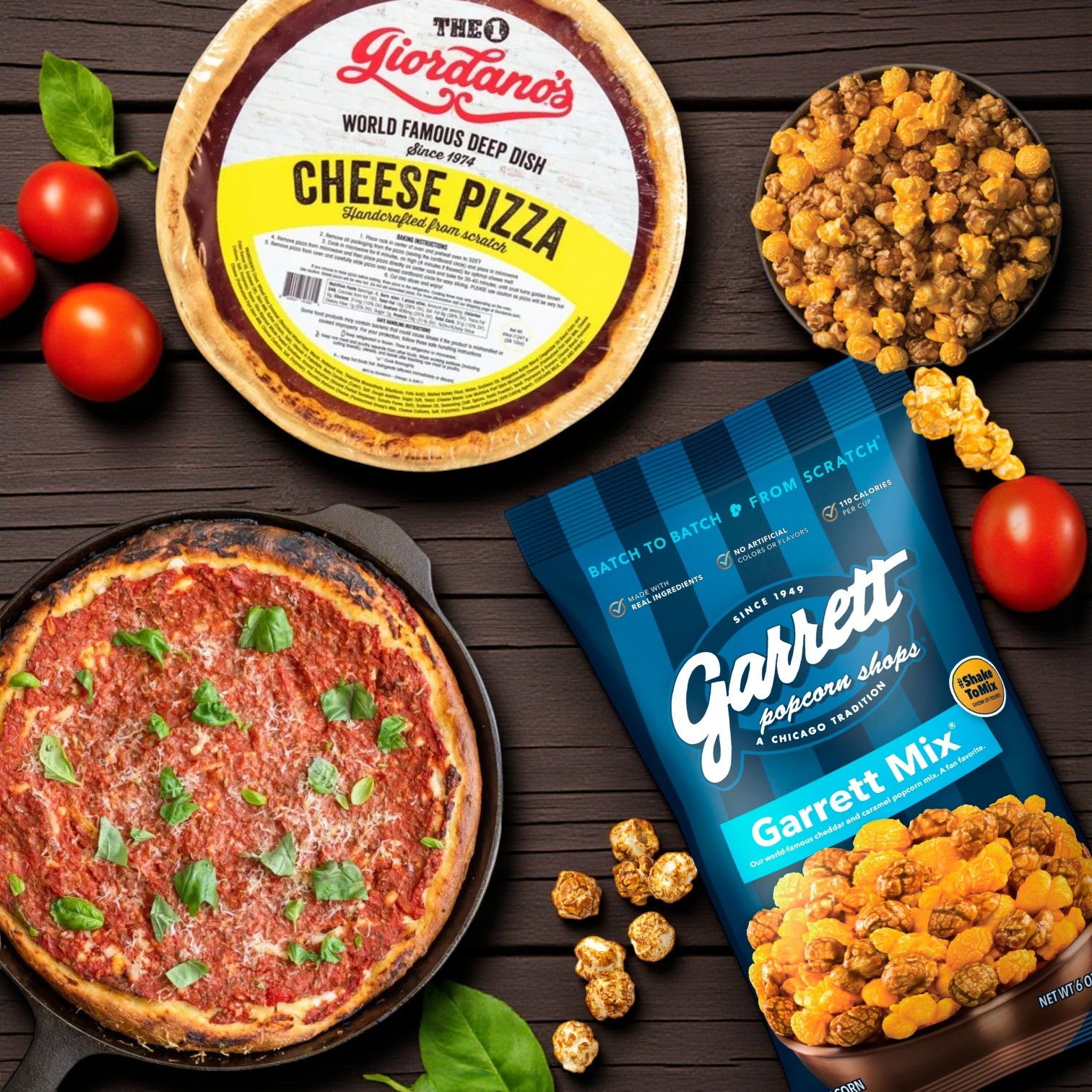 Chicago Favorites Combo: Garrett Popcorn & Giordano's Deep Dish Pizza
