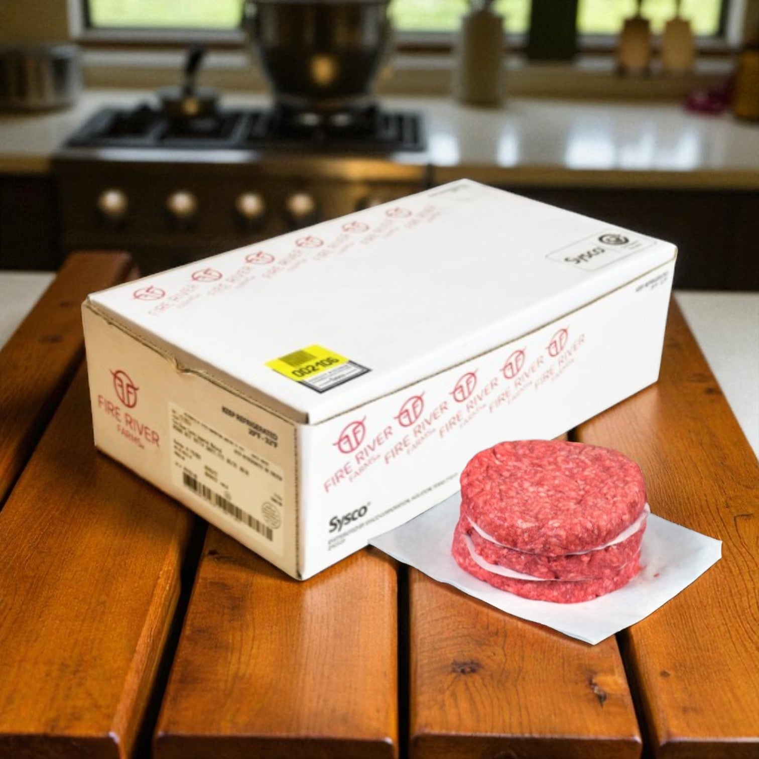 Fire River Farms Beef Patty 80/20 Grass Fed Halal-5.33 Oz-48 Count- 1 Case