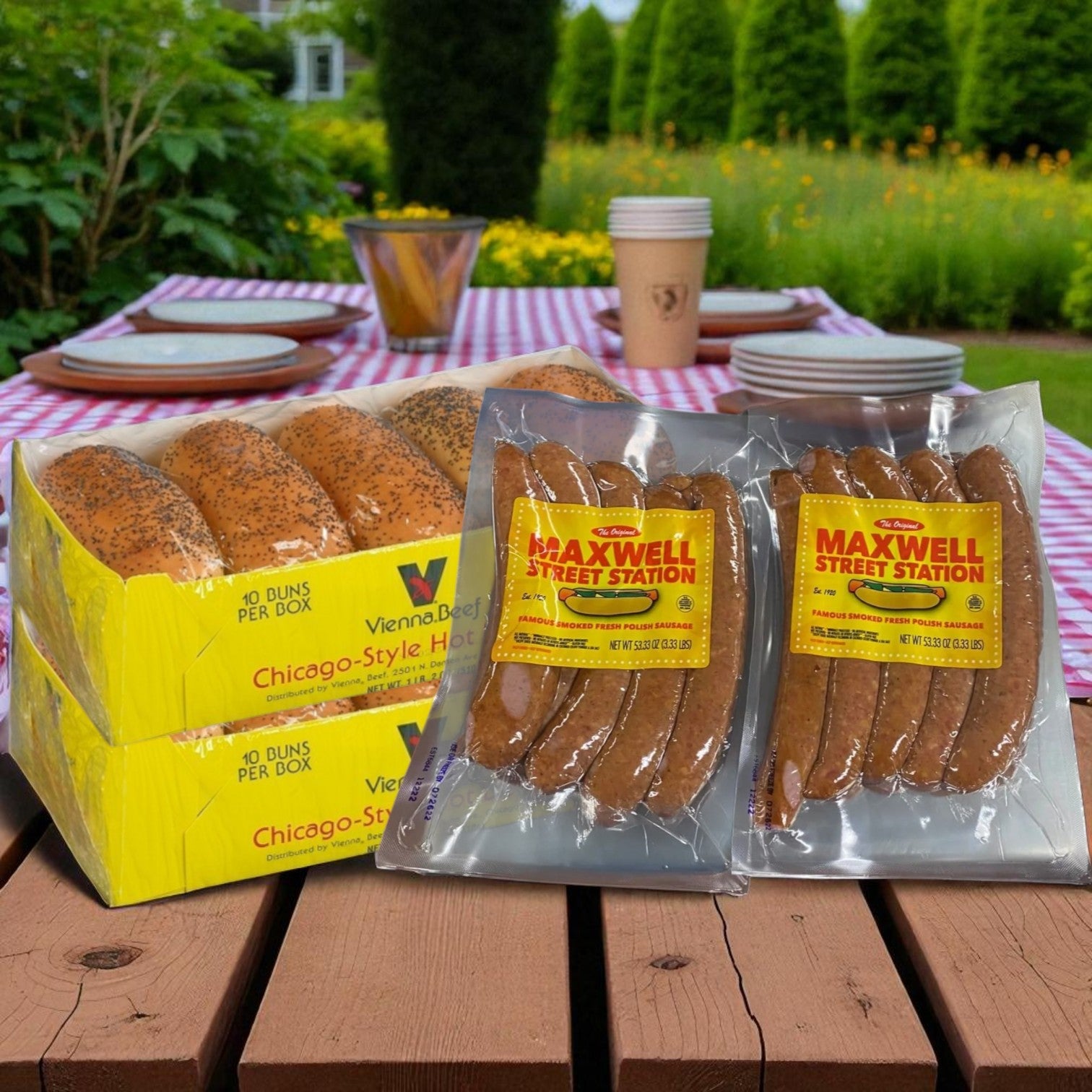 Maxwell Street Polish Sausages & Vienna Beef Poppy Seed Buns Combo – 2 Sausage Packs (53.33 oz Each) & 2 Bun Packs (10 Count Each)