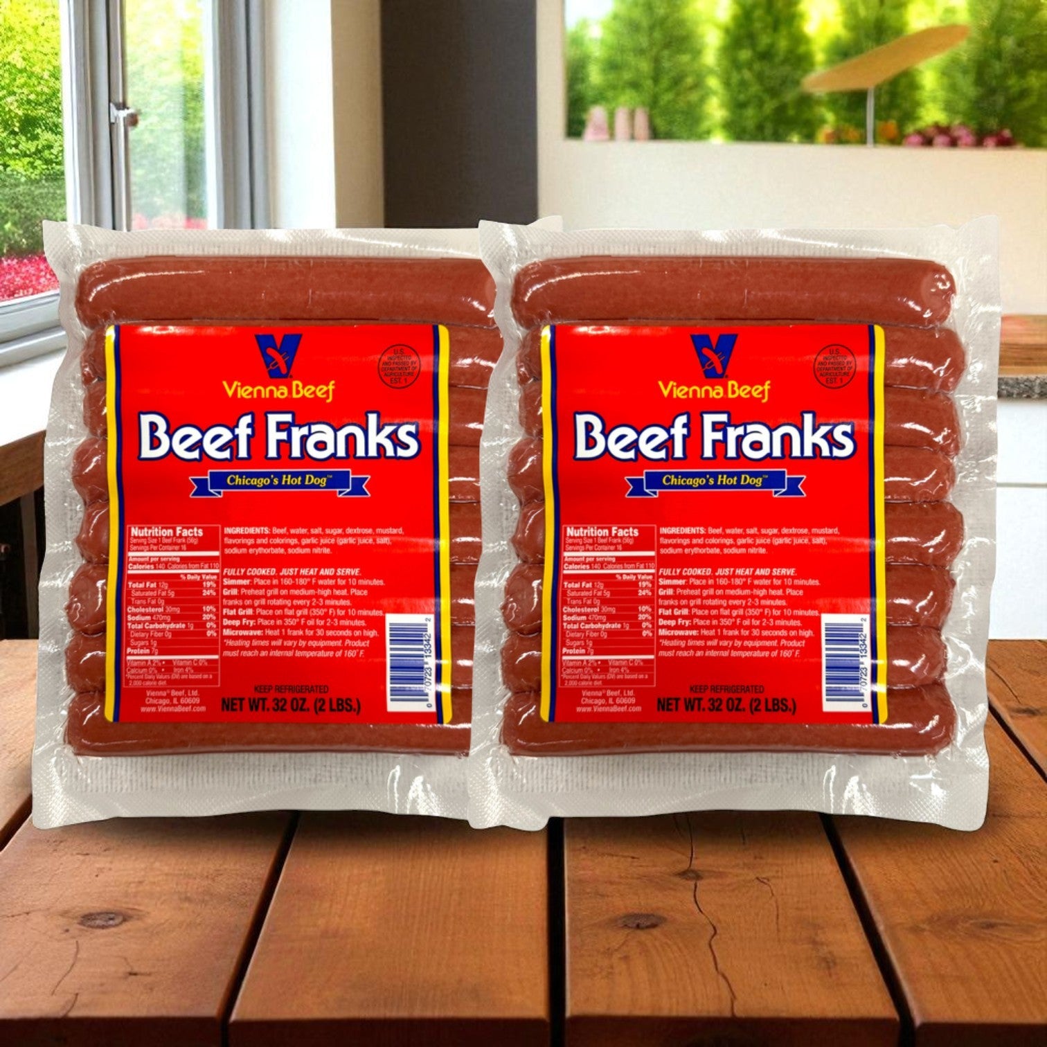 The Vienna Beef Franks & Poppy Seed Bun Combo features 32 Vienna Beef franks and 30 classic poppy seed buns—perfect for making authentic Chicago-style hot dogs at home.