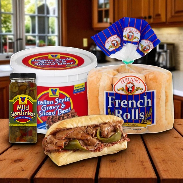 Vienna Beef® Italian Beef Sandwich Kit – Includes Beef, Rolls & Mild Giardiniera