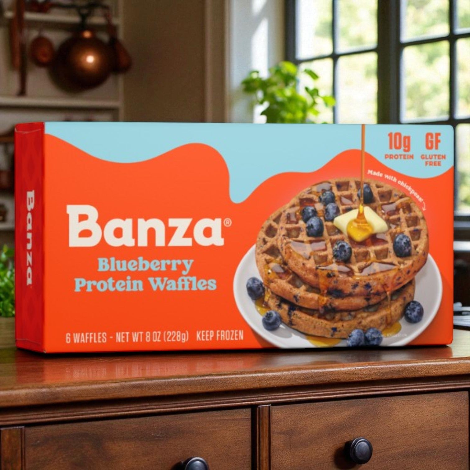 Banza Blueberry Protein Waffles – Gluten Free, High Protein, Lower Carb, 6-Pack, 8 oz. -3 Packs
