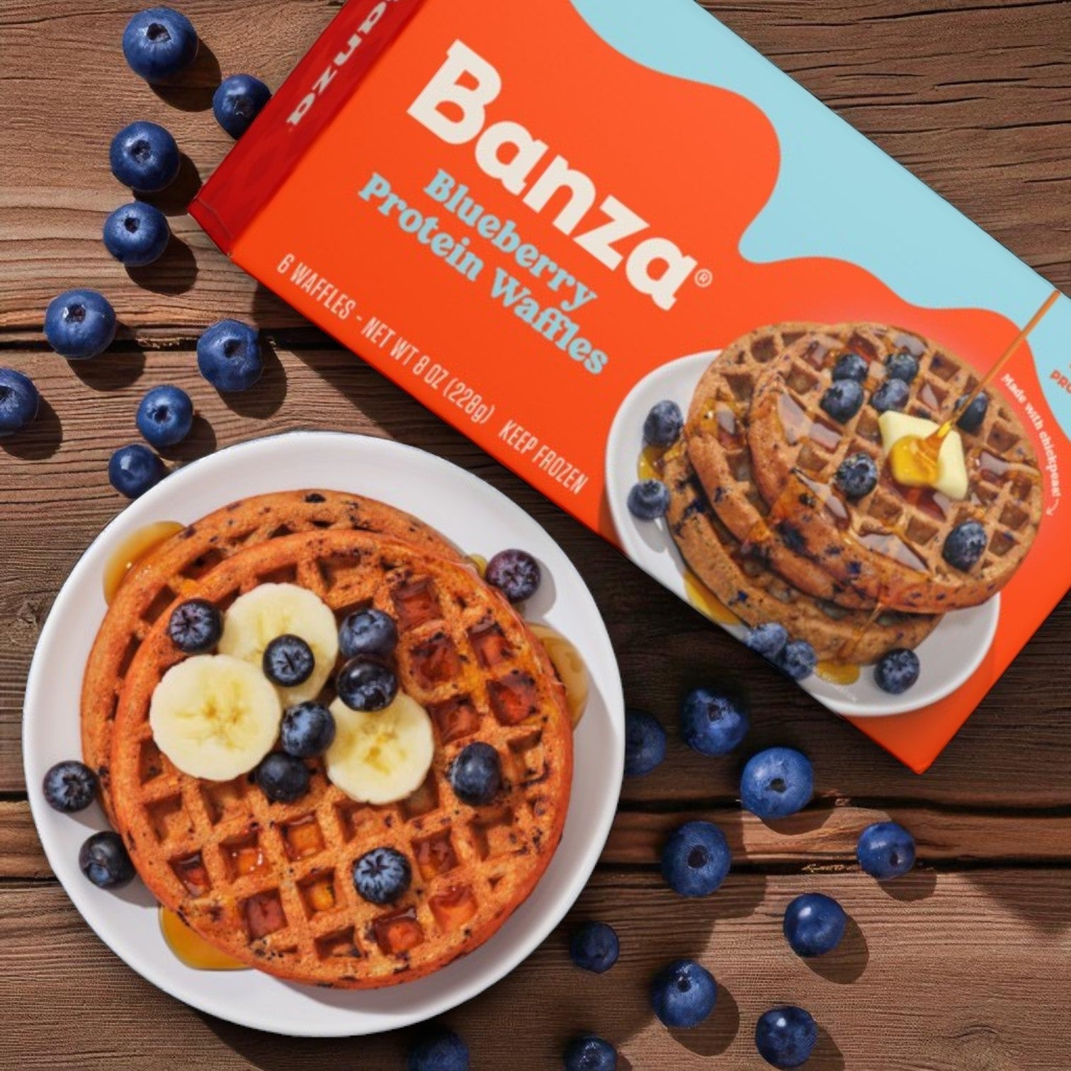 Banza Blueberry Protein Waffles – Gluten Free, High Protein, Lower Carb, 6-Pack, 8 oz. -3 Packs