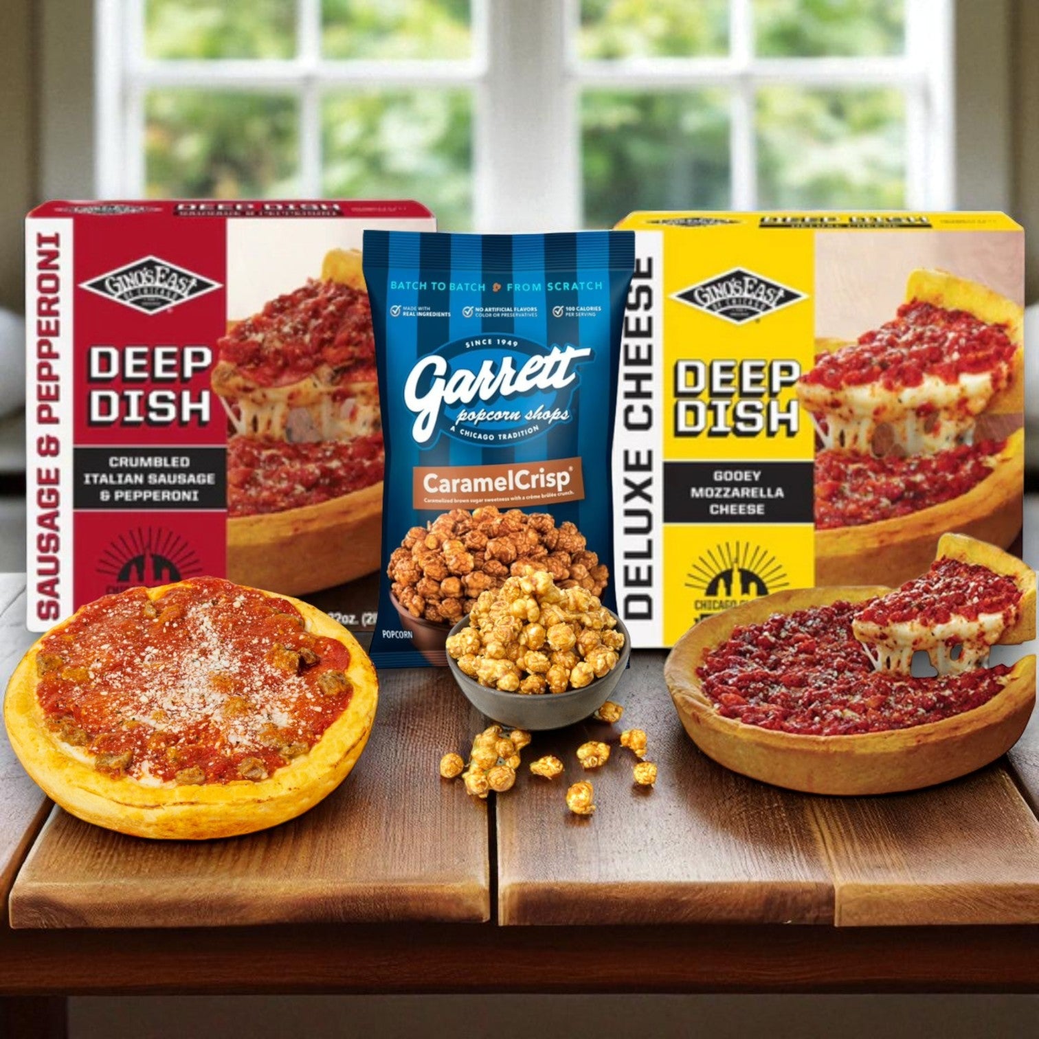 Chicago Deep Dish Duo & Garrett Popcorn CaramelCrisp® – Ultimate Windy City Combo