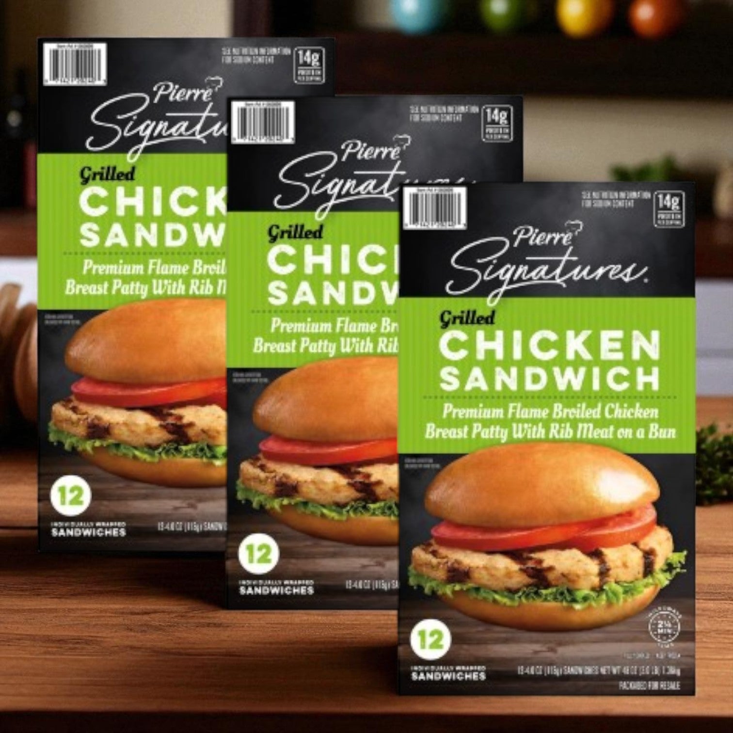 Pierre Signatures Grilled Chicken Sandwich , 12 Count 3 Pack, 36 Sandwiches
