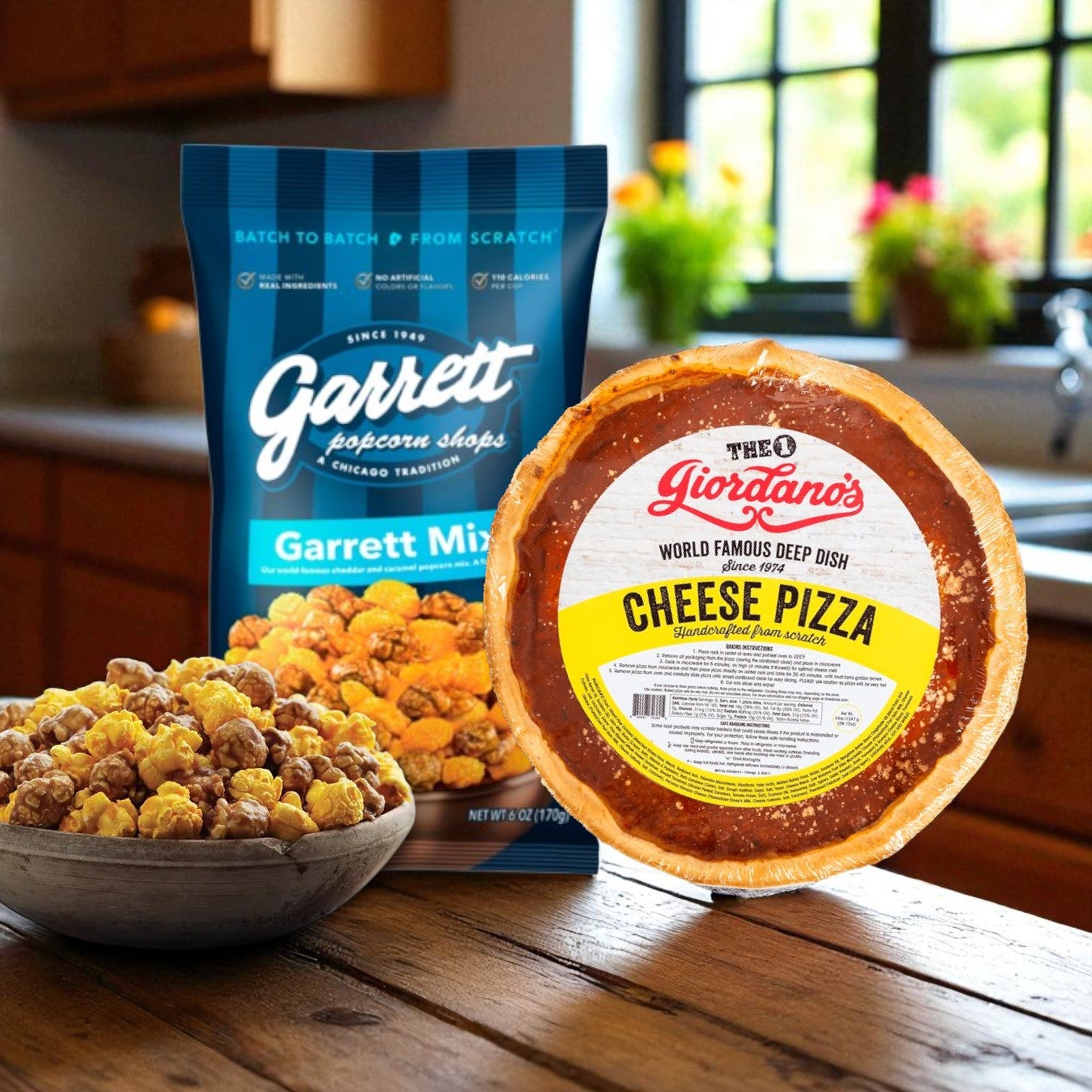 Chicago Favorites Combo: Garrett Popcorn & Giordano’s Deep Dish Pizza