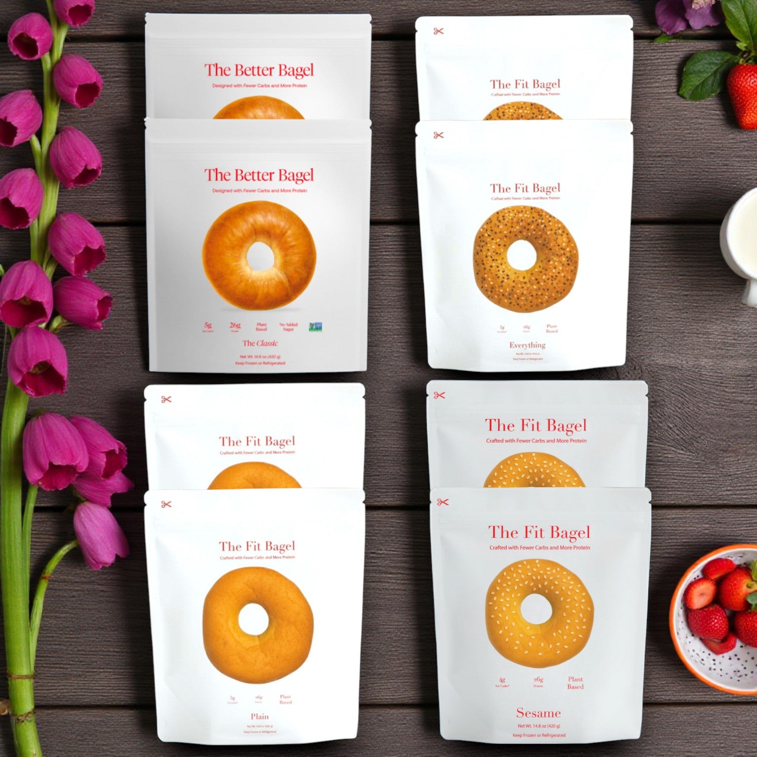 Better Brand Bagel & Fit Bagel Variety Pack – 2 Classic, 2 Pretzel Buns, 2 Sesame, 2 Everything- 8 Bags- 32 Total Bagels!