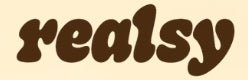 The image shows the word "realsy" in bold, brown, rounded lowercase letters on a light beige background.